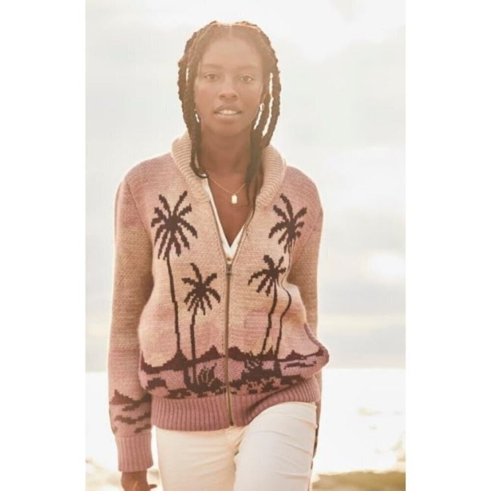 💕FAHERTY💕 Beach Cardigan ~ Sunset Palm Print Small S NWT
